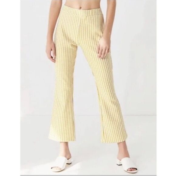 Urban Outfitters Yellow White Texture Checked Pattern Flare Leg Retro Pants - Picture 3 of 13